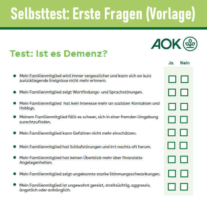 Erste Fragen zur Orientierung, ob eventuell eine Demenzerkrankung vorliegt.